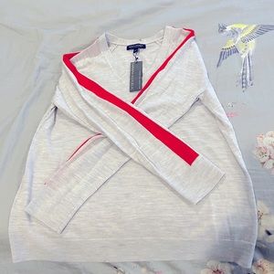 Banana Republic Grey Merino Wool Sweater with red stripe sleeve